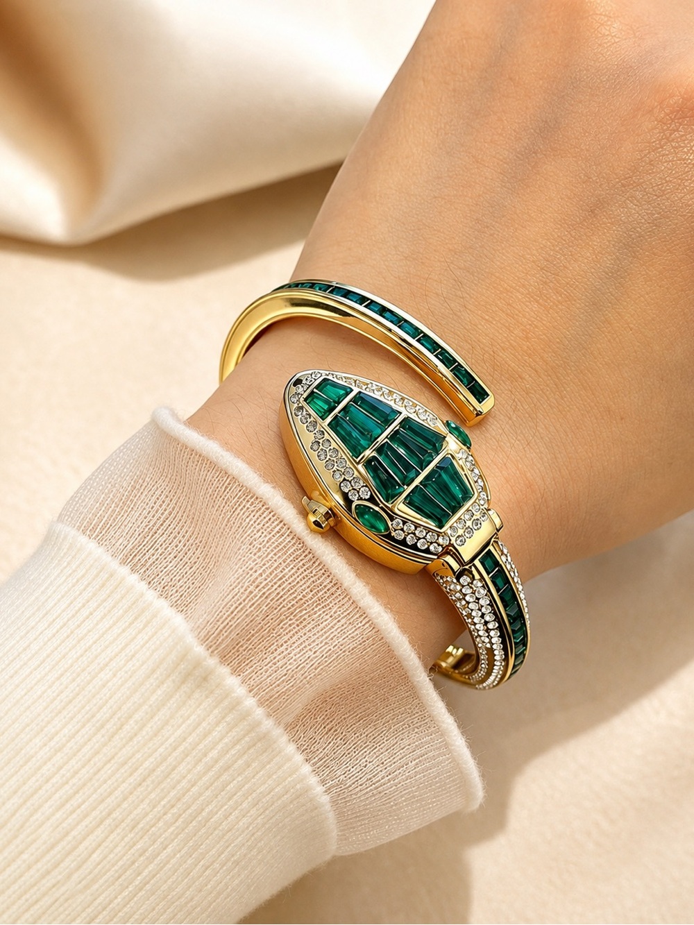 Emerald Green Snake Cuff Bracelet - Picture 3 of 7